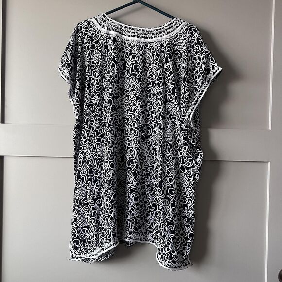 blue ginger Swim Cover Up Women XL Black Tunic V-Neck Lace Pineapple Hawaiian - Picture 2 of 12